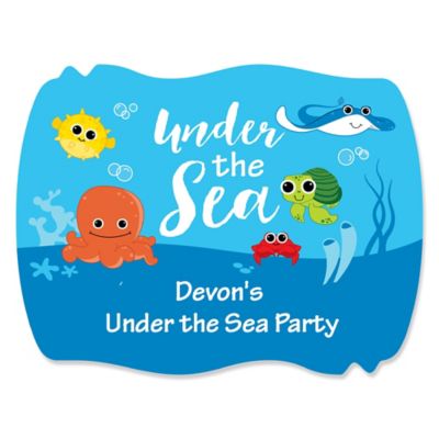 Under The Sea Critters - Personalized Baby Shower Squiggle Stickers - 16 ct