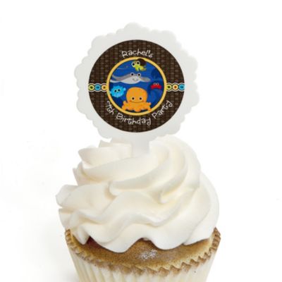 Under The Sea Critters - Personalized Birthday Party Cupcake Pick and Sticker Kit - 12 ct