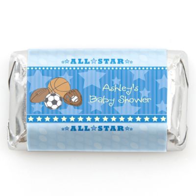 All Star Sports - Personalized Baby Shower Mini Candy Bar Wrapper Favors - 20 ct