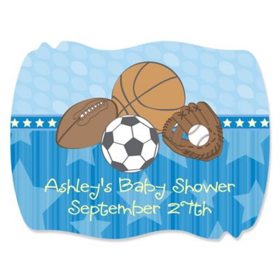 All Star Sports - Personalized Baby Shower Squiggle Stickers - 16 ct