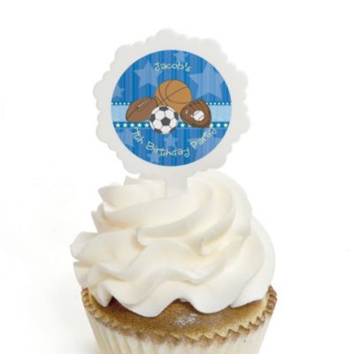 All Star Sports - Personalized Birthday Party Cupcake Pick and Sticker Kit - 12 ct