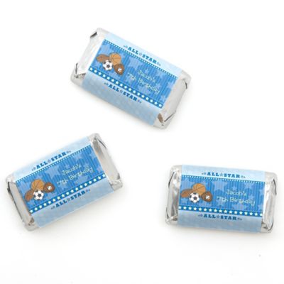 All Star Sports - Personalized Birthday Party Mini Candy Bar Wrapper Favors - 20 ct