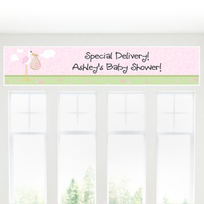 Stork Baby Girl - Personalized Baby Shower Banners