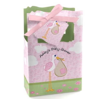 Stork Baby Girl - Personalized Baby Shower Favor Boxes