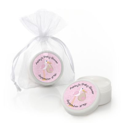 Stork Baby Girl - Personalized Baby Shower Lip Balm Favors