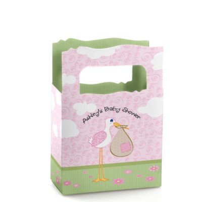 Stork Baby Girl - Personalized Baby Shower Mini Favor Boxes