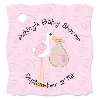 Stork Baby Girl - Personalized Baby Shower Tags - 20 ct