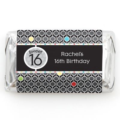Sweet Sixteen - Personalized Birthday Party Mini Candy Bar Wrapper Favors - 20 ct
