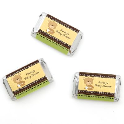 Baby Teddy Bear - Personalized Baby Shower Mini Candy Bar Wrapper Favors - 20 ct