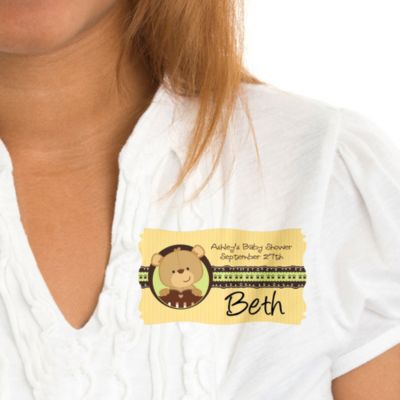 Baby Teddy Bear - Personalized Baby Shower Name Tag Stickers - 8 ct