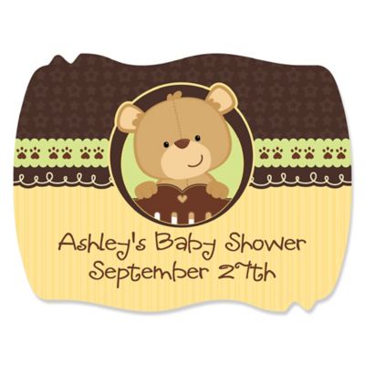 Baby Teddy Bear - Personalized Baby Shower Squiggle Stickers - 16 ct