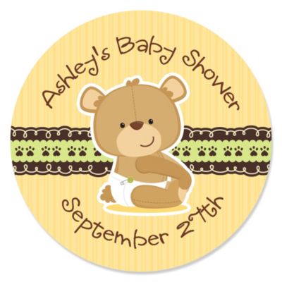 Baby Teddy Bear - Personalized Baby Shower Sticker Labels - 24 ct