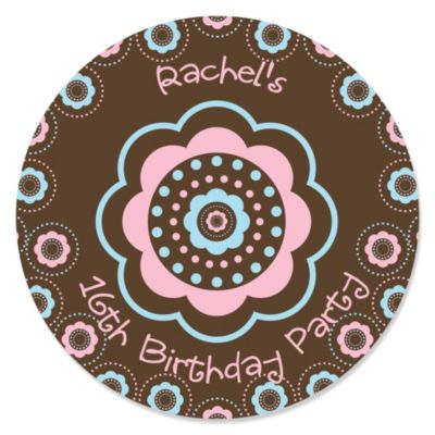 Trendy Flower - Personalized Birthday Party Sticker Labels - 24 ct