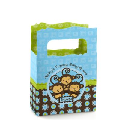 Triplet Monkey Boys - Personalized Baby Shower Mini Favor Boxes