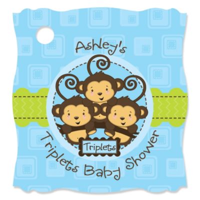 Triplet Monkey Boys - Personalized Baby Shower Tags - 20 ct