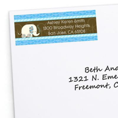 Twin Blue Baby Elephants - Personalized Baby Shower Return Address Labels - 30 ct