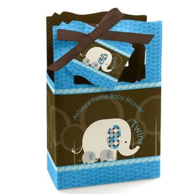 Twin Blue Baby Elephants - Personalized Baby Shower Favor Boxes