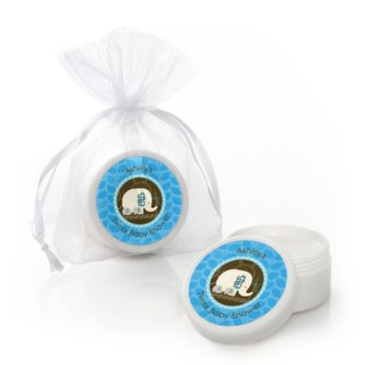 Twin Blue Baby Elephants - Personalized Baby Shower Lip Balm Favors
