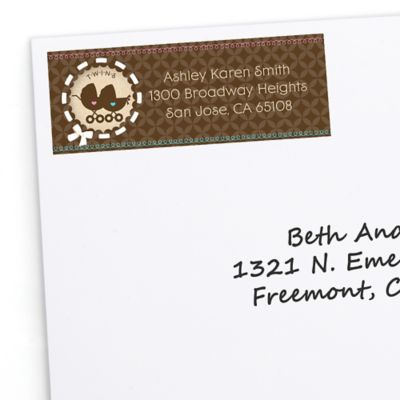Twin Baby Carriages 1 Boy & 1 Girl - Personalized Baby Shower Return Address Labels - 30 ct