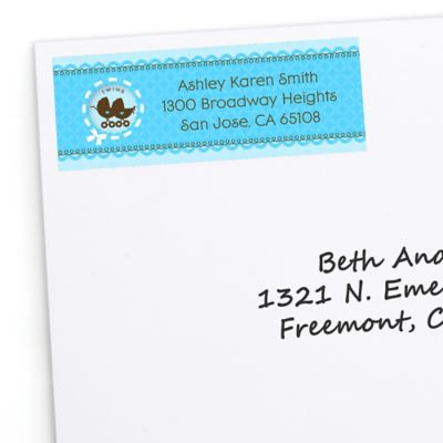 Twin Boy Baby Carriages - Personalized Baby Shower Return Address Labels - 30 ct
