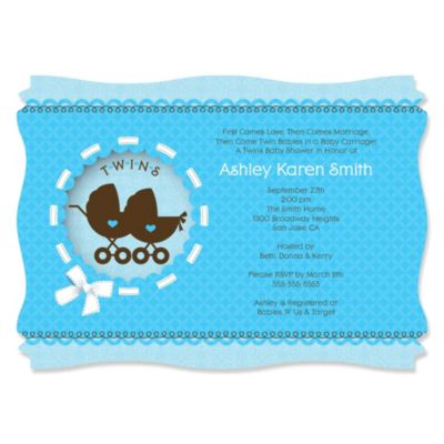 Twin Boy Baby Carriages - Personalized Baby Shower Invitations