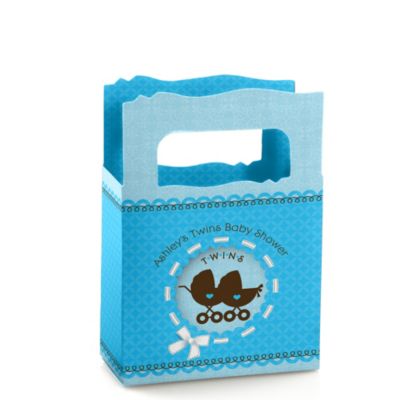 Twin Boy Baby Carriages - Personalized Baby Shower Mini Favor Boxes