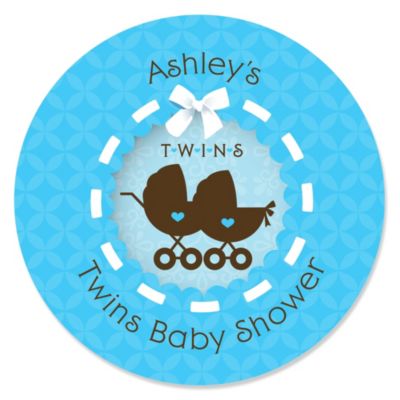 Twin Boy Baby Carriages - Personalized Baby Shower Sticker Labels - 24 ct