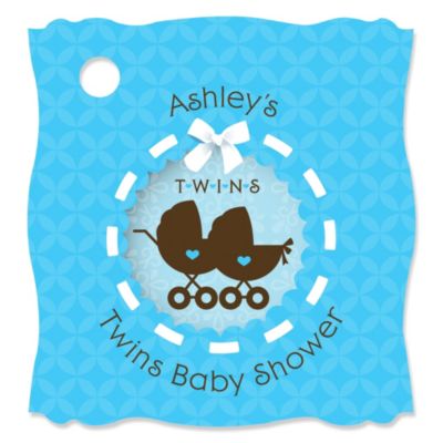 Twin Boy Baby Carriages - Personalized Baby Shower Tags - 20 ct
