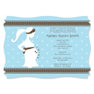 Mommy Silhouette It's Twin Boys - Personalized Baby Shower Invitations