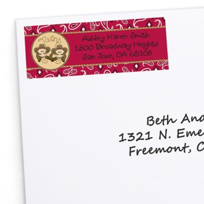 Twin Little Cowboys - Personalized Baby Shower Return Address Labels - 30 ct