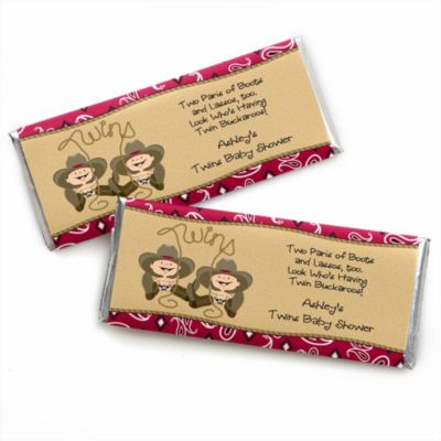 Twin Little Cowboys - Personalized Baby Shower Candy Bar Wrapper Favors