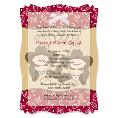 Twin Little Cowboys - Personalized Baby Shower Vellum Overlay Invitations