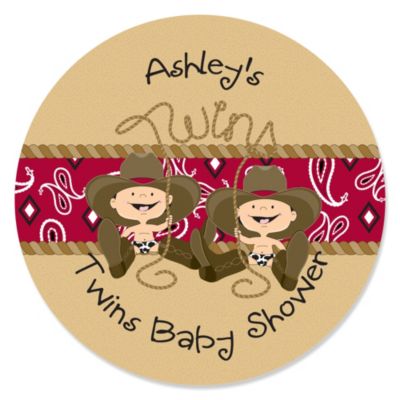 Twin Little Cowboys - Personalized Baby Shower Sticker Labels - 24 ct