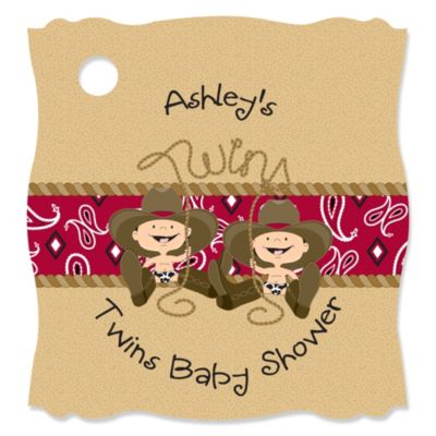 Twin Little Cowboys - Personalized Baby Shower Tags - 20 ct