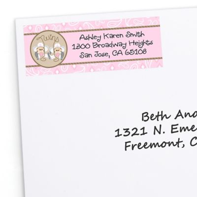 Twin Little Cowgirls - Personalized Baby Shower Return Address Labels - 30 ct
