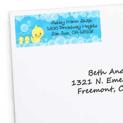 Twin Ducky Ducks - Personalized Baby Shower Return Address Labels - 30 ct