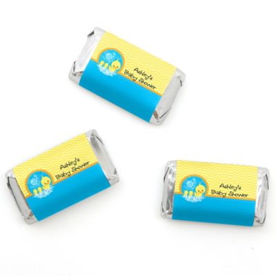 Twin Ducky Ducks - Personalized Baby Shower Mini Candy Bar Wrapper Favors - 20 ct