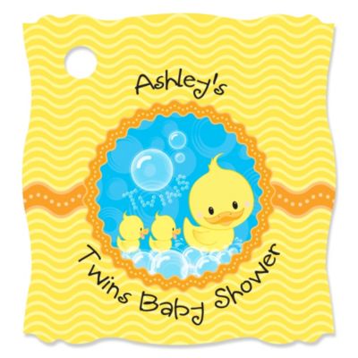 Twin Ducky Ducks - Personalized Baby Shower Tags - 20 ct