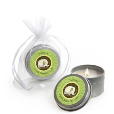 Twin Baby Elephants - Personalized Baby Shower Candle Tin Favors