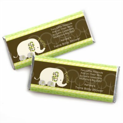 Twin Baby Elephants - Personalized Baby Shower Candy Bar Wrapper Favors