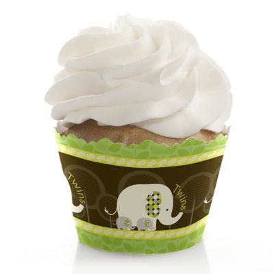 Twin Baby Elephants - Baby Shower Cupcake Wrappers