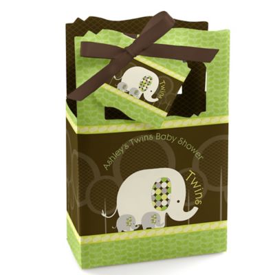 Twin Baby Elephants - Personalized Baby Shower Favor Boxes