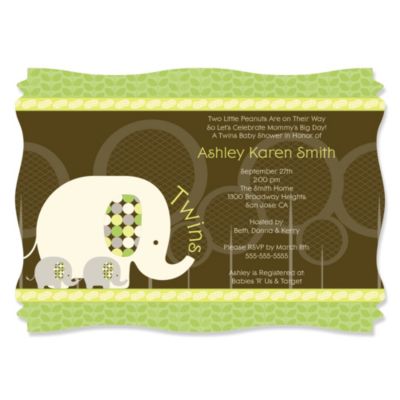 Twin Baby Elephants - Personalized Baby Shower Invitations
