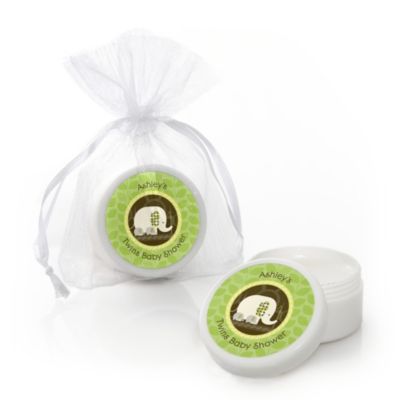 Twin Baby Elephants - Personalized Baby Shower Lip Balm Favors