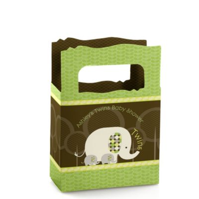 Twin Baby Elephants - Personalized Baby Shower Mini Favor Boxes