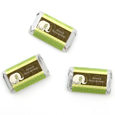 Twin Baby Elephants - Personalized Baby Shower Mini Candy Bar Wrapper Favors - 20 ct