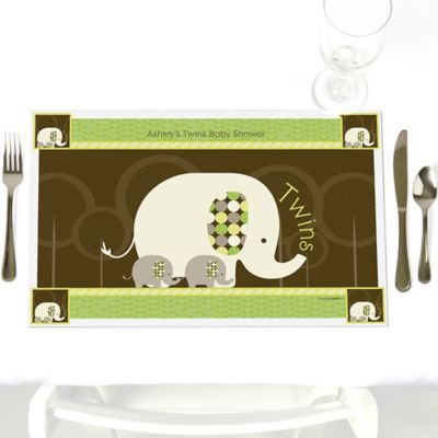 Twin Baby Elephants - Personalized Baby Shower Placemats