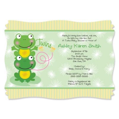 Twin Froggy Frogs - Personalized Baby Shower Invitations