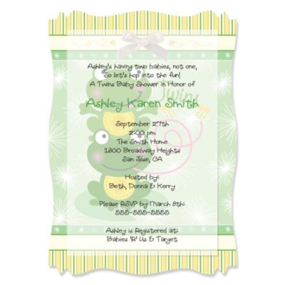 Twin Froggy Frogs - Personalized Baby Shower Vellum Overlay Invitations