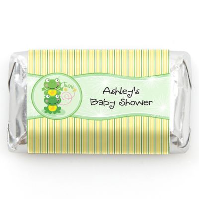 Twin Froggy Frogs - Personalized Baby Shower Mini Candy Bar Wrapper Favors - 20 ct